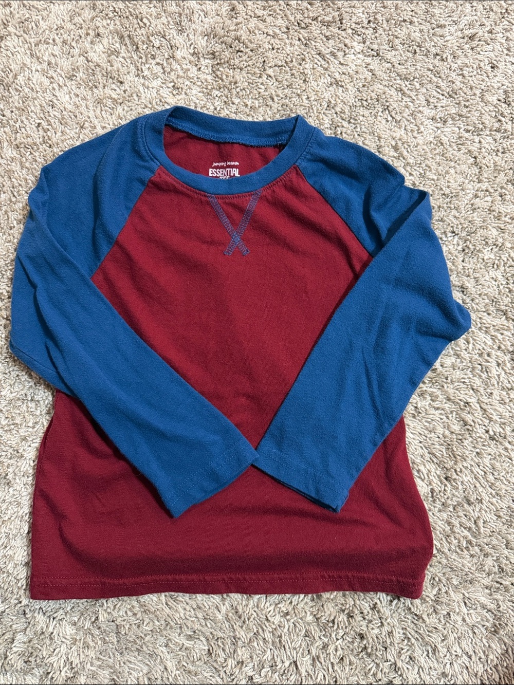 Jumping Beans Essential Tee Long-Sleeve Raglan Top in Burgundy and Blue Size 5T